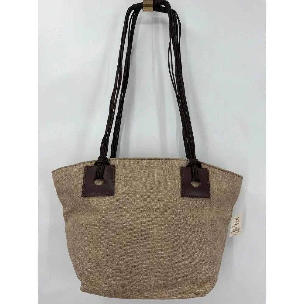 Vintage Linea Pollini Firenze Linen Canvas Tote Bag Made in Italy Leather Straps